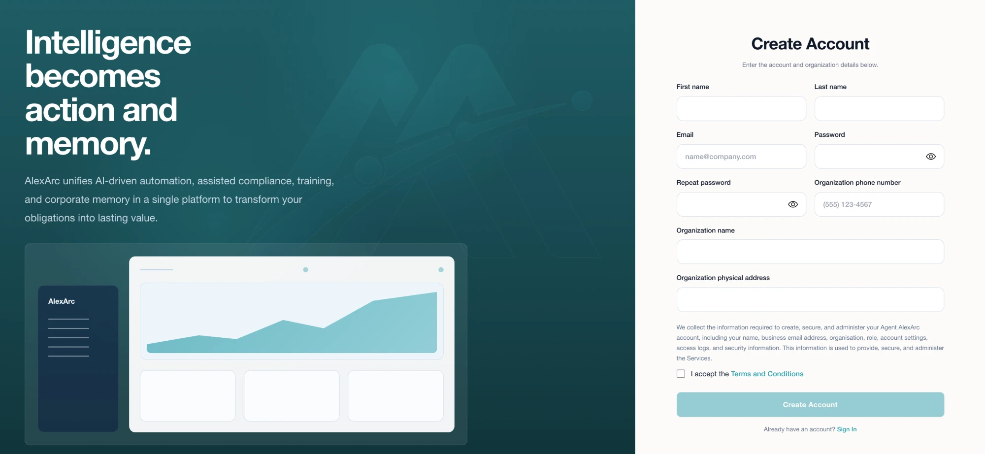 Agent AlexArc account creation form